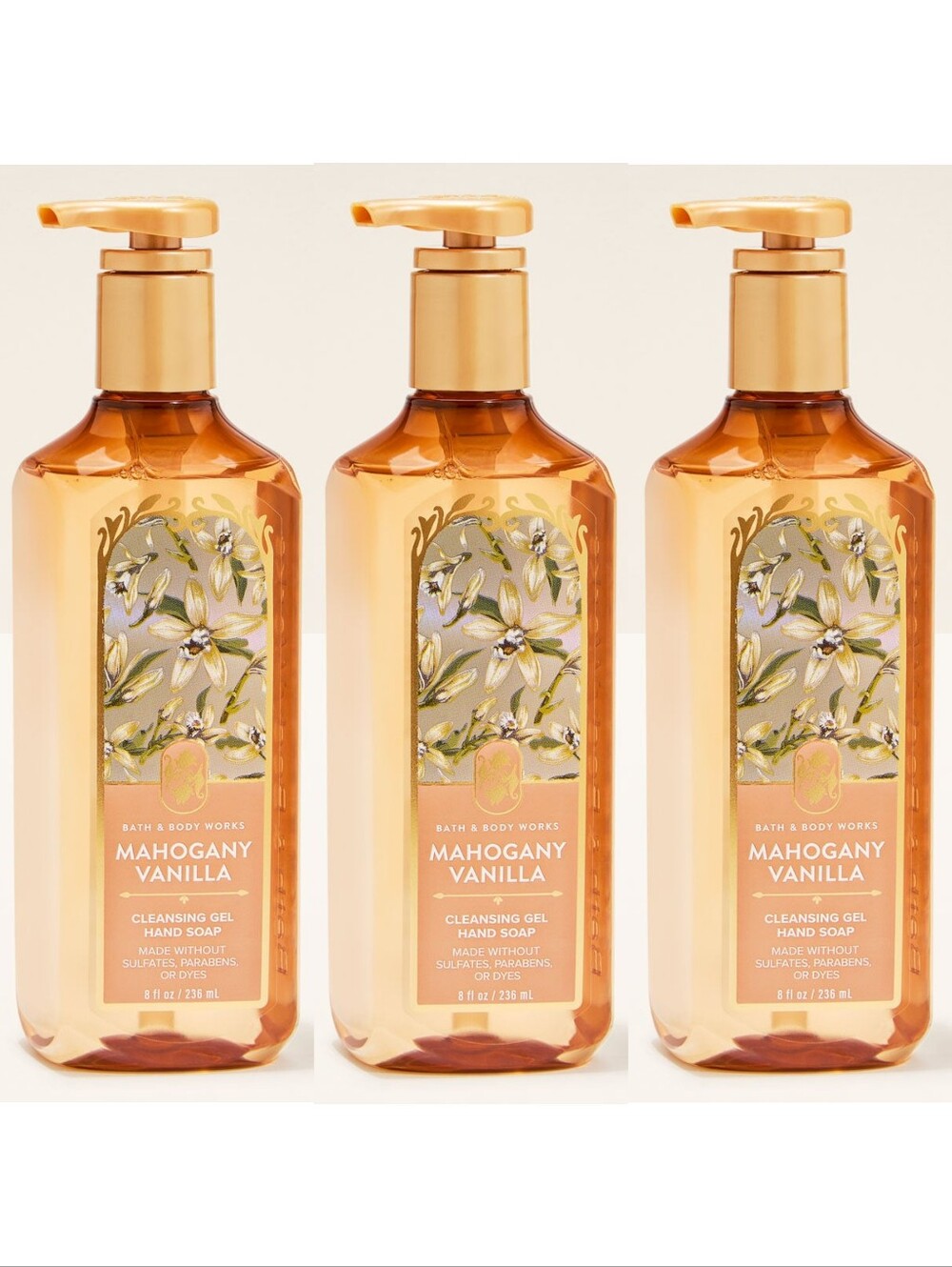 Bath & Body Works Mahogany Vanilla Hand Soap Set of 3 New RARE